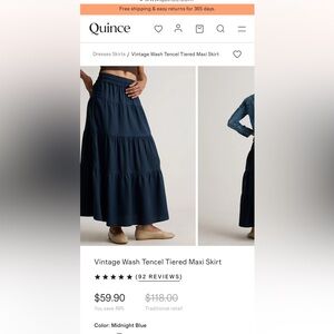 NWT Quince Midnight Blue Tencel Tiered Maxi Skirt
